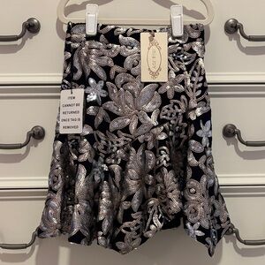 NWT Mia Joy Joyfolie Little Girl Kathy Skirt Black Floral Sequin Skirt Size 3
